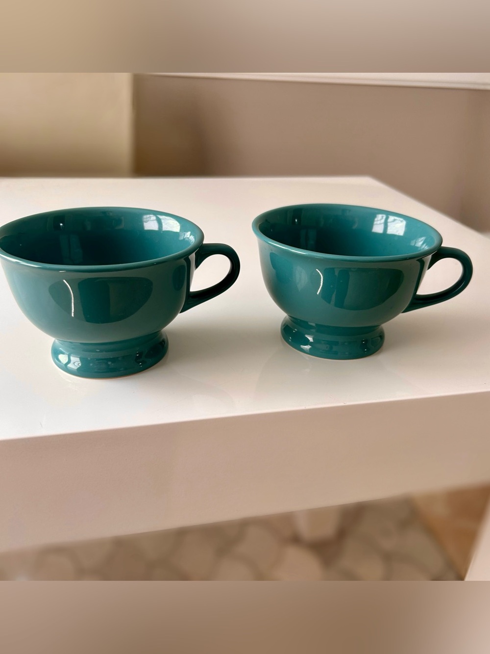 Fishs Eddy Coffee Mugs Set Of 2 Teal Turquoise Made In USA Stoneware